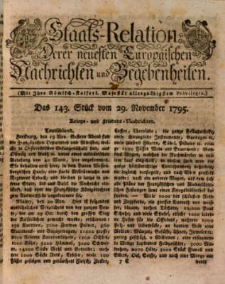 Staats-Relation der neuesten europäischen Nachrichten und Begebenheiten Sonntag 29. November 1795