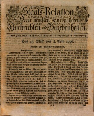 Staats-Relation der neuesten europäischen Nachrichten und Begebenheiten Freitag 8. April 1796