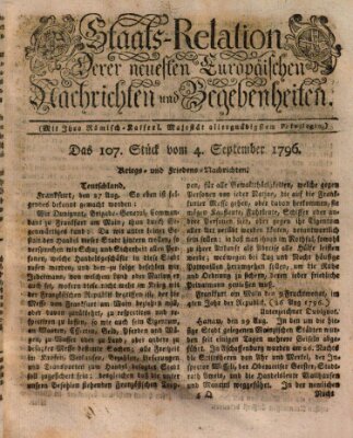 Staats-Relation der neuesten europäischen Nachrichten und Begebenheiten Sonntag 4. September 1796
