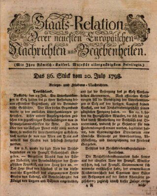 Staats-Relation der neuesten europäischen Nachrichten und Begebenheiten Freitag 20. Juli 1798