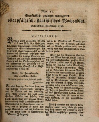 Churfürstlich gnädigst privilegirtes oberpfälzisch-staatistisches Wochenblat (Oberpfälzisches Wochenblat) Donnerstag 16. März 1797