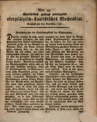 Churfürstlich gnädigst privilegirtes oberpfälzisch-staatistisches Wochenblat (Oberpfälzisches Wochenblat) Donnerstag 7. Dezember 1797