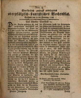 Churfürstlich gnädigst privilegirtes oberpfälzisch-staatistisches Wochenblat (Oberpfälzisches Wochenblat) Donnerstag 22. Februar 1798