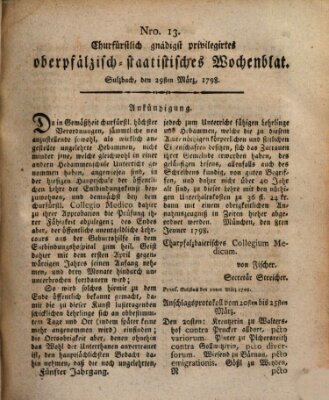 Churfürstlich gnädigst privilegirtes oberpfälzisch-staatistisches Wochenblat (Oberpfälzisches Wochenblat) Donnerstag 29. März 1798