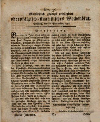 Churfürstlich gnädigst privilegirtes oberpfälzisch-staatistisches Wochenblat (Oberpfälzisches Wochenblat) Donnerstag 6. September 1798