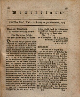 Wochenblatt (Oberpfälzisches Wochenblat) Freitag 3. September 1813