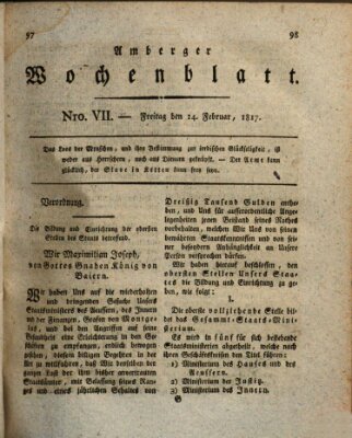 Amberger Wochenblatt (Oberpfälzisches Wochenblat) Freitag 14. Februar 1817