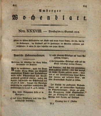 Amberger Wochenblatt (Oberpfälzisches Wochenblat) Dienstag 15. September 1818