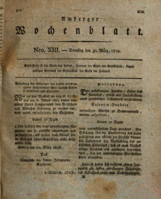 Amberger Wochenblatt (Oberpfälzisches Wochenblat) Dienstag 30. März 1819