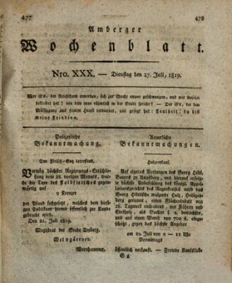 Amberger Wochenblatt (Oberpfälzisches Wochenblat) Dienstag 27. Juli 1819