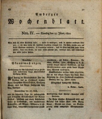 Amberger Wochenblatt (Oberpfälzisches Wochenblat) Dienstag 25. Januar 1820