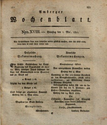 Amberger Wochenblatt (Oberpfälzisches Wochenblat) Dienstag 1. Mai 1821