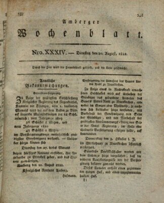 Amberger Wochenblatt (Oberpfälzisches Wochenblat) Dienstag 20. August 1822