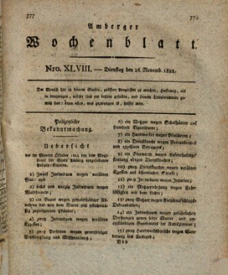 Amberger Wochenblatt (Oberpfälzisches Wochenblat) Dienstag 26. November 1822