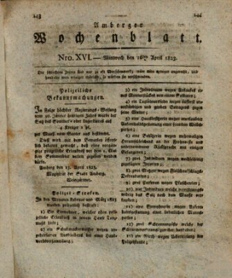 Amberger Wochenblatt (Oberpfälzisches Wochenblat) Mittwoch 16. April 1823