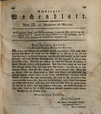 Amberger Wochenblatt (Oberpfälzisches Wochenblat) Dienstag 2. März 1824