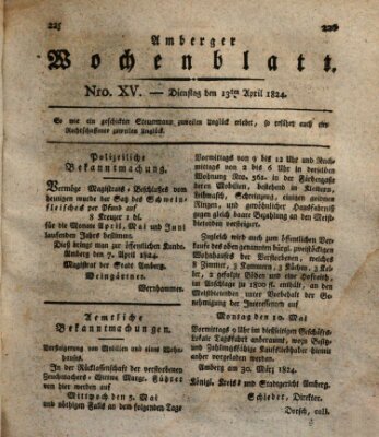 Amberger Wochenblatt (Oberpfälzisches Wochenblat) Dienstag 13. April 1824