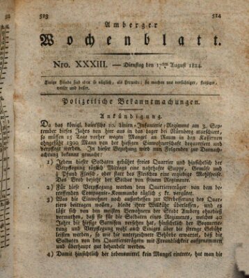 Amberger Wochenblatt (Oberpfälzisches Wochenblat) Dienstag 17. August 1824