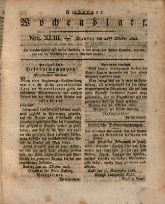Amberger Wochenblatt (Oberpfälzisches Wochenblat) Dienstag 24. Oktober 1826