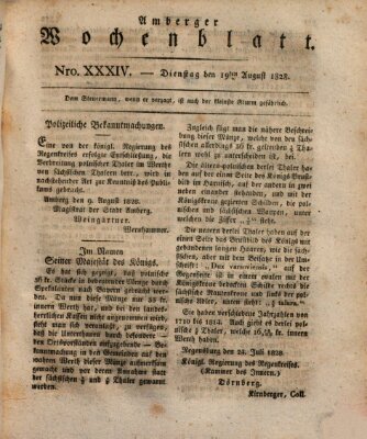 Amberger Wochenblatt (Oberpfälzisches Wochenblat) Dienstag 19. August 1828