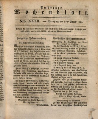 Amberger Wochenblatt (Oberpfälzisches Wochenblat) Dienstag 11. August 1829