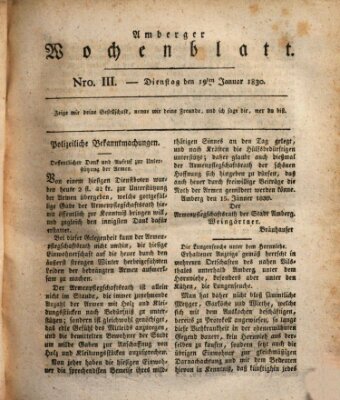Amberger Wochenblatt (Oberpfälzisches Wochenblat) Dienstag 19. Januar 1830