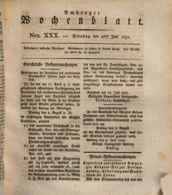 Amberger Wochenblatt (Oberpfälzisches Wochenblat) Dienstag 26. Juli 1831