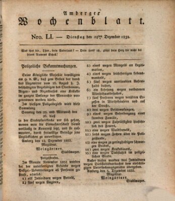 Amberger Wochenblatt (Oberpfälzisches Wochenblat) Dienstag 18. Dezember 1832