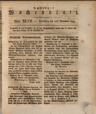 Amberger Wochenblatt (Oberpfälzisches Wochenblat) Dienstag 19. November 1833