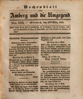 Amberger Wochenblatt (Oberpfälzisches Wochenblat) Mittwoch 26. März 1834