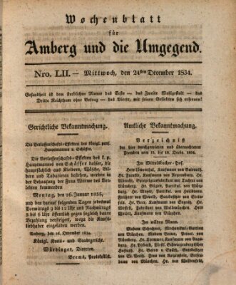 Amberger Wochenblatt (Oberpfälzisches Wochenblat) Mittwoch 24. Dezember 1834