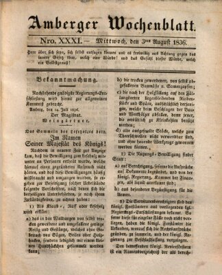 Amberger Wochenblatt (Oberpfälzisches Wochenblat) Mittwoch 3. August 1836
