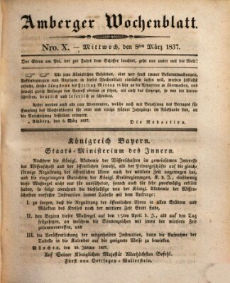 Amberger Wochenblatt (Oberpfälzisches Wochenblat) Mittwoch 8. März 1837