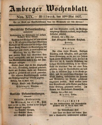 Amberger Wochenblatt (Oberpfälzisches Wochenblat) Mittwoch 10. Mai 1837