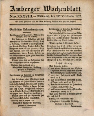 Amberger Wochenblatt (Oberpfälzisches Wochenblat) Mittwoch 20. September 1837
