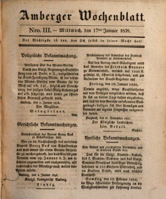 Amberger Wochenblatt (Oberpfälzisches Wochenblat) Mittwoch 17. Januar 1838