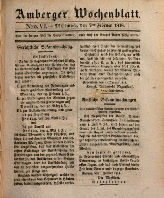Amberger Wochenblatt (Oberpfälzisches Wochenblat) Mittwoch 7. Februar 1838