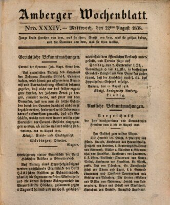 Amberger Wochenblatt (Oberpfälzisches Wochenblat) Mittwoch 22. August 1838