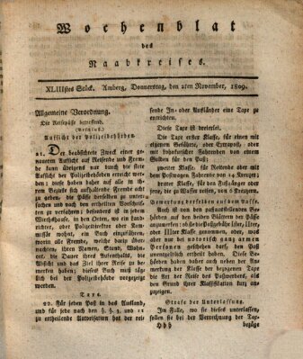 Wochenblat des Naabkreises (Oberpfälzisches Wochenblat) Donnerstag 2. November 1809
