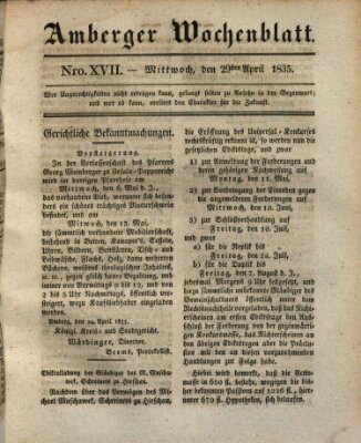Amberger Wochenblatt (Oberpfälzisches Wochenblat) Mittwoch 29. April 1835