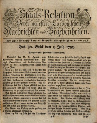 Staats-Relation der neuesten europäischen Nachrichten und Begebenheiten Freitag 5. Juli 1793