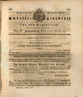 Königlich-baierisches Intelligenzblatt für den Regen-Kreis (Königlich bayerisches Intelligenzblatt für die Oberpfalz und von Regensburg) Mittwoch 4. November 1835