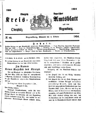 Königlich-bayerisches Kreis-Amtsblatt der Oberpfalz und von Regensburg (Königlich bayerisches Intelligenzblatt für die Oberpfalz und von Regensburg) Mittwoch 4. Oktober 1854