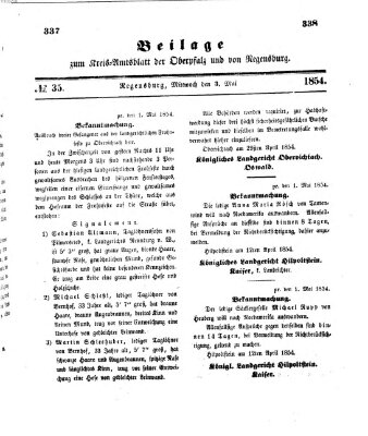 Königlich-bayerisches Kreis-Amtsblatt der Oberpfalz und von Regensburg (Königlich bayerisches Intelligenzblatt für die Oberpfalz und von Regensburg) Mittwoch 3. Mai 1854