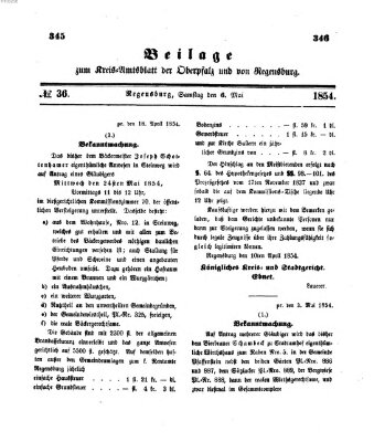 Königlich-bayerisches Kreis-Amtsblatt der Oberpfalz und von Regensburg (Königlich bayerisches Intelligenzblatt für die Oberpfalz und von Regensburg) Samstag 6. Mai 1854