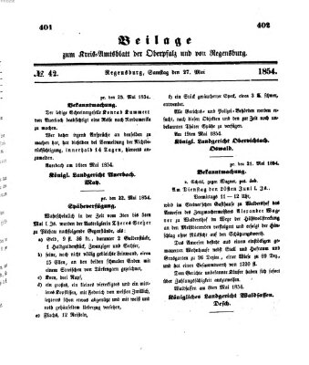 Königlich-bayerisches Kreis-Amtsblatt der Oberpfalz und von Regensburg (Königlich bayerisches Intelligenzblatt für die Oberpfalz und von Regensburg) Samstag 27. Mai 1854