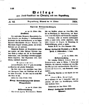 Königlich-bayerisches Kreis-Amtsblatt der Oberpfalz und von Regensburg (Königlich bayerisches Intelligenzblatt für die Oberpfalz und von Regensburg) Mittwoch 18. Oktober 1854
