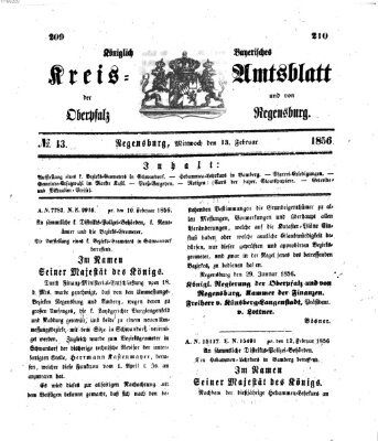 Königlich-bayerisches Kreis-Amtsblatt der Oberpfalz und von Regensburg (Königlich bayerisches Intelligenzblatt für die Oberpfalz und von Regensburg) Mittwoch 13. Februar 1856