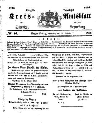 Königlich-bayerisches Kreis-Amtsblatt der Oberpfalz und von Regensburg (Königlich bayerisches Intelligenzblatt für die Oberpfalz und von Regensburg) Samstag 11. Oktober 1856