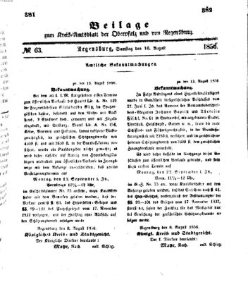 Königlich-bayerisches Kreis-Amtsblatt der Oberpfalz und von Regensburg (Königlich bayerisches Intelligenzblatt für die Oberpfalz und von Regensburg) Samstag 16. August 1856